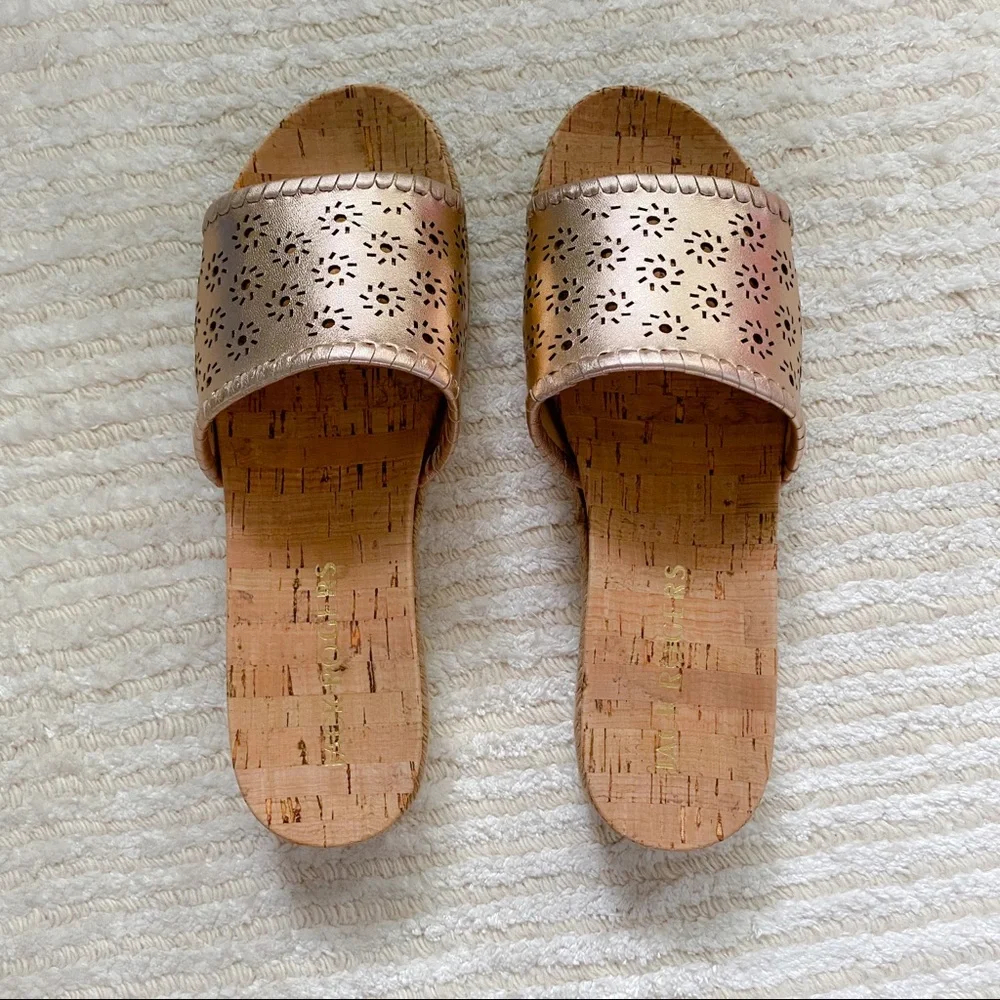 NWT Jack Rogers rose gold cork slides